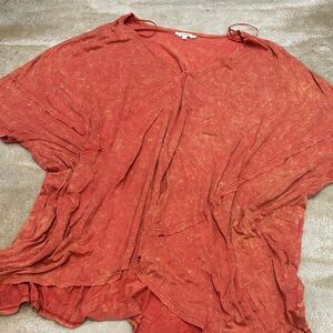 Easel- Rust Orange V-Neck Top